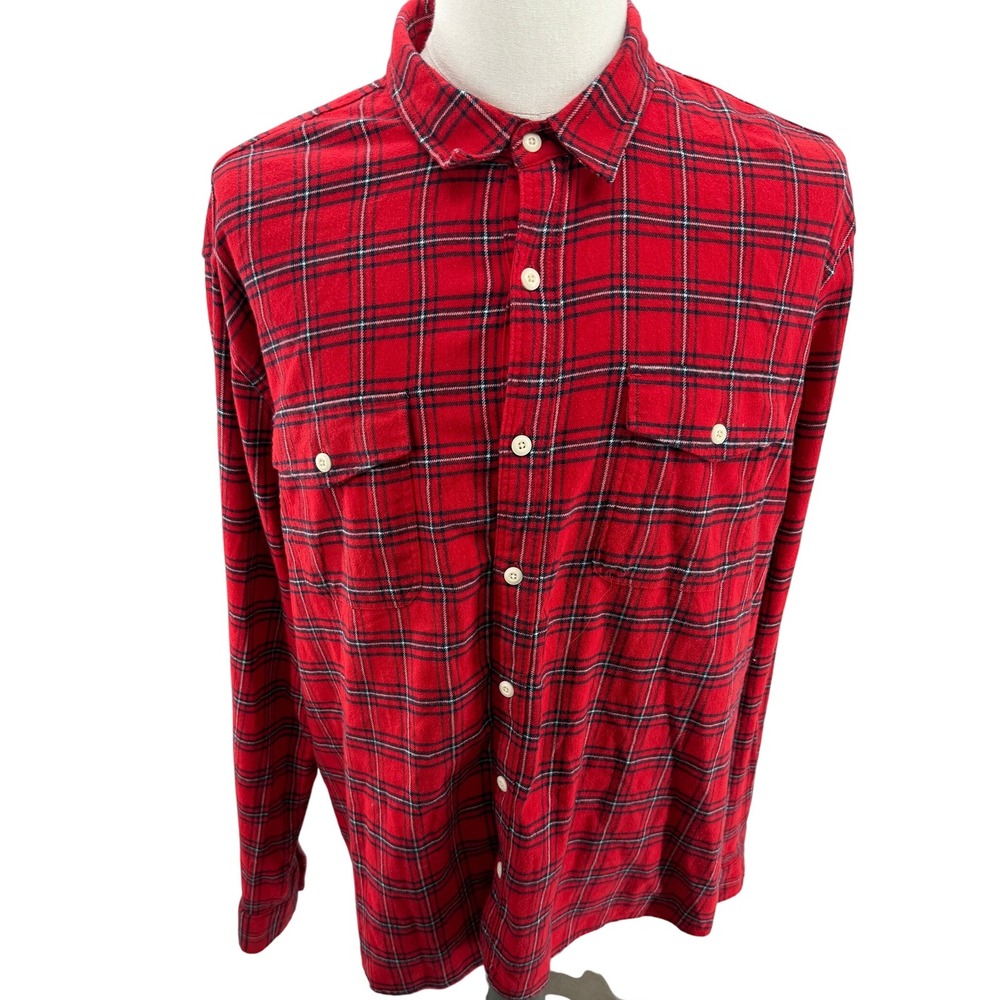 Lucky Brand Mens Red Plaid Untucked Fit Saturday Stretch‎ Flannel Shirt 2XL